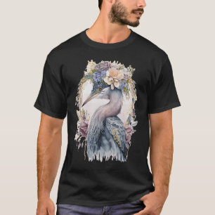 T-shirt Aquarelle Heron Oiseau d'eau douce Fleur d'observa