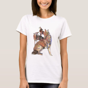 T-shirt Aquarelle Howling Coyotes Animal Nature Art