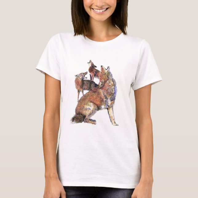 T-shirt Aquarelle Howling Coyotes Animal Nature Art (Devant)
