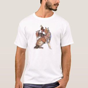 T-shirt Aquarelle Howling Coyotes Animal Nature Art