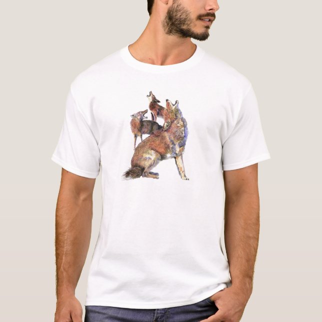 T-shirt Aquarelle Howling Coyotes Animal Nature Art (Devant)
