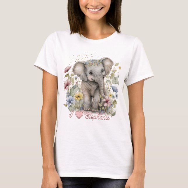 T-shirt Aquarelle, I Love Elephants (Devant)