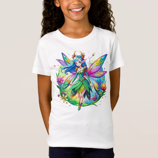 T-Shirt Aquarelle Imaginaire Fée avec ailes arc-en-ciel (Devant)