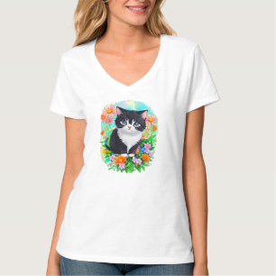 T-shirt aquarelle Jardin Floral de Chat en Smoking