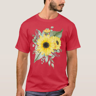 T-shirt aquarelle jaune tournesol fleurs femmes gif