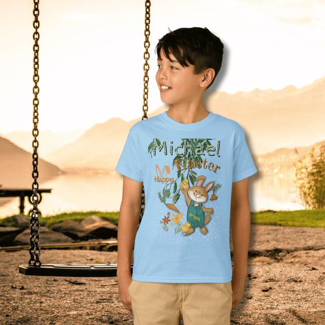 T-shirt Aquarelle Joyeux lapin de Pâques bleu (Watercolor Happy Easter Bunny blue T-Shirt)