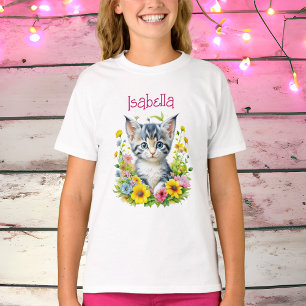 T-shirt Aquarelle Kitten Fleurs Personnalisées