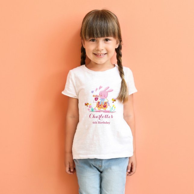 T-shirt Aquarelle lapin rose dans l'anniversaire de enfant (Créateur téléchargé)