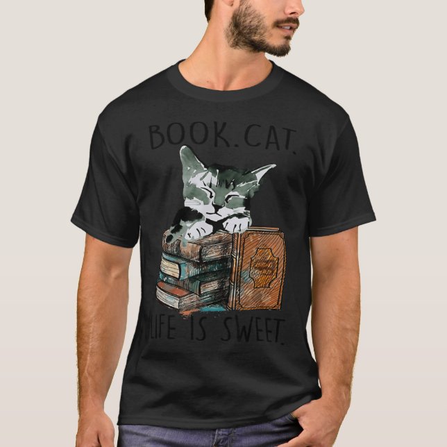T-shirt Aquarelle Livre Vie Chat Est Douce Bibliothécaire  (Devant)