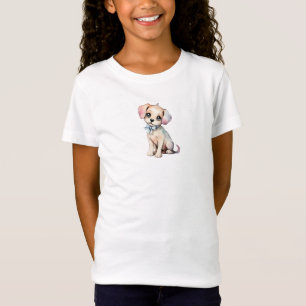 T-Shirt Aquarelle Main Tirée Puppy Avec Poudre Bleu Bow
