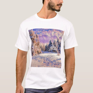 T-shirt Aquarelle moderne des arbres enneigés colorés
