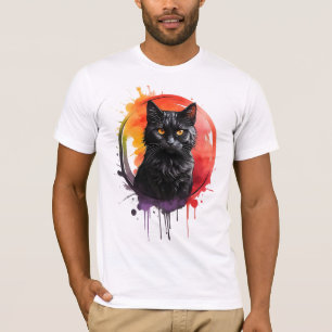 T-shirt Aquarelle Mystique Chat Noir Gras et Artistique