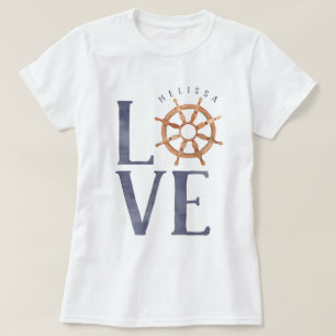 T-shirt Aquarelle nautique Typographie + Roue du navire