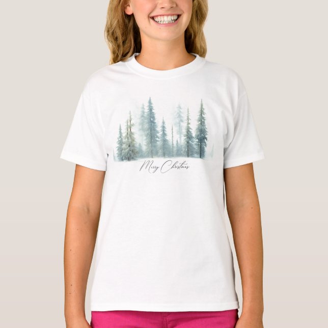 T-shirt Aquarelle neige arbres personnalisés Noël (Devant)