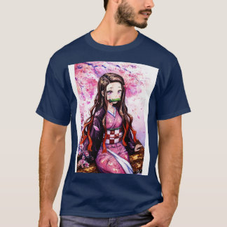 T-shirt Aquarelle Nezuko Sous Sakura Tree Demon Slayer F