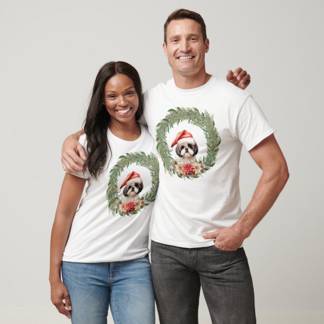 T-shirt Aquarelle Noël Floral Chien Design (Unisexe)