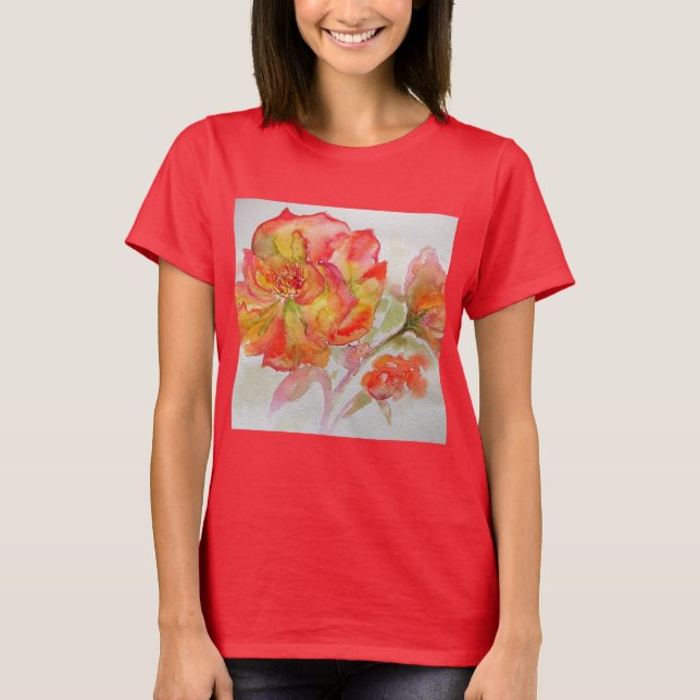 T-shirt Aquarelle orange rose jaune peinture florale (Devant)