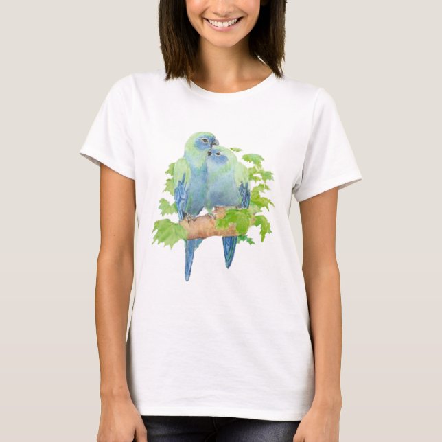T-shirt Aquarelle originale Cute Cuddt Parrots Bleus (Devant)