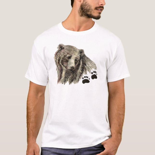 T-shirt Aquarelle originale Grizzli Ours Nature animale (Devant)