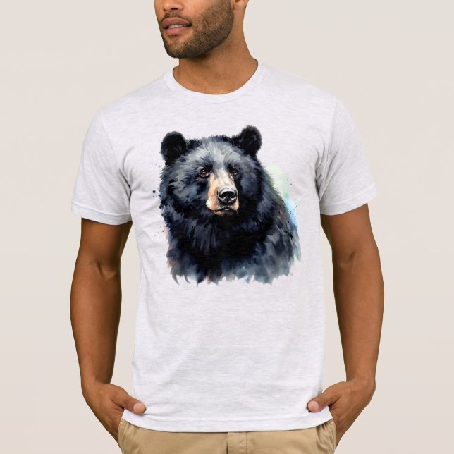 T-shirt Aquarelle Ours Noir Animal Faune Nature Art (Devant)