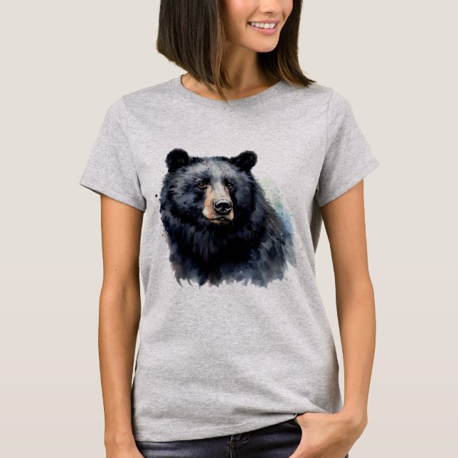 T-shirt Aquarelle Ours Noir Animal Faune Nature Art (Devant)