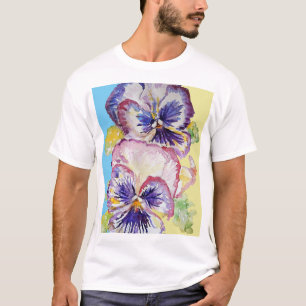 T-shirt Aquarelle Pansy Motif sur rose et jaune pâle