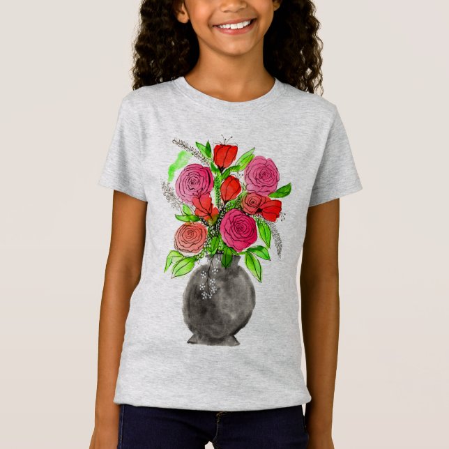 T-Shirt Aquarelle peinte à la main Art Floral Abstrait (Devant)