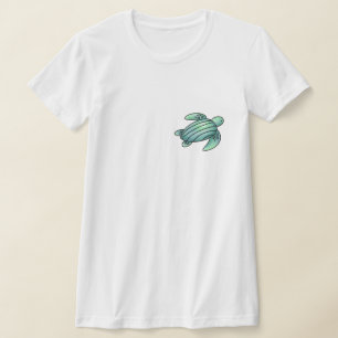 T-shirt aquarelle peinte caricature de tortue de mer bleu 
