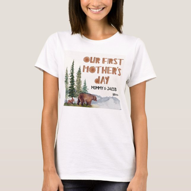 T-shirt Aquarelle personnalisée Bois 1ère fête des mères (Devant)
