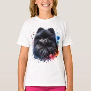 T-shirt Aquarelle poméranienne noire