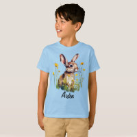 Aquarelle Rabbit entre Fleurs Jaunes
