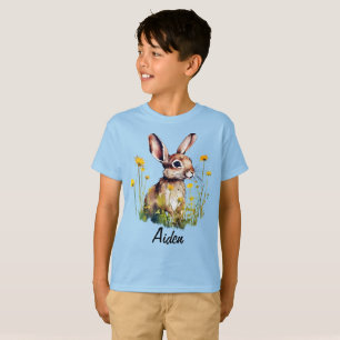 T-shirt Aquarelle Rabbit entre Fleurs Jaunes