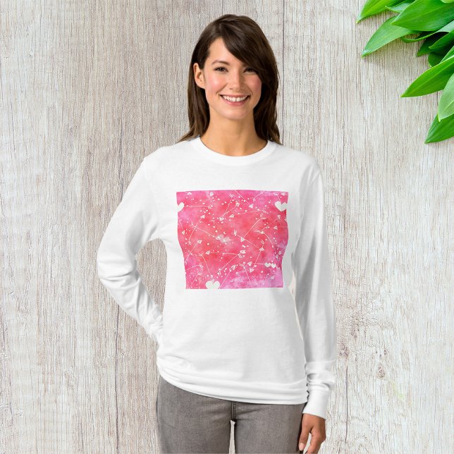 T-shirt Aquarelle romantique Coeurs et flèches roses Motif (Créateur téléchargé)