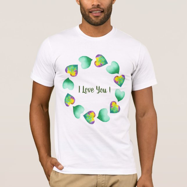 T-shirt Aquarelle romantique Cute Vert Saint Valentin (Devant)