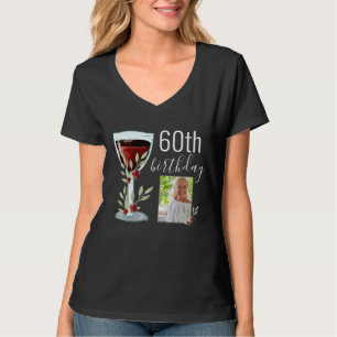T-shirt Aquarelle Rose de vin rouge Photo 60e anniversaire