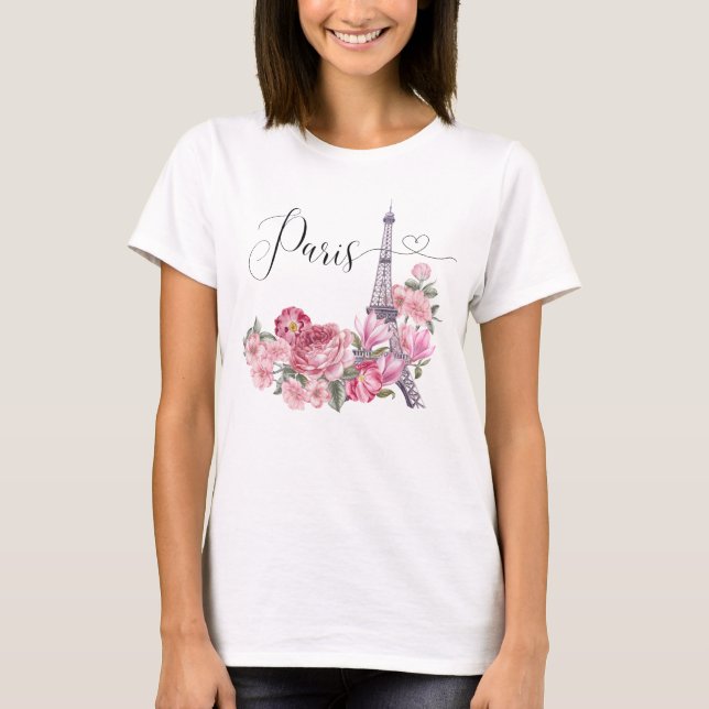 T-shirt Aquarelle rose Floral Paris (Devant)