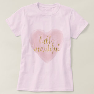 T-shirt Aquarelle rose or Coeur Bonjour Belle