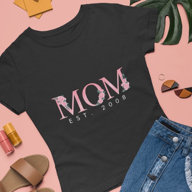 T-shirt Aquarelle Rose personnalisée Floral Maman (Créateur téléchargé)