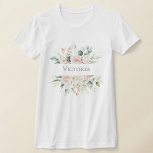 T-shirt Aquarelle rose rose personnalisée Nom floral 