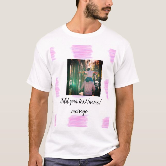 T-shirt Aquarelle rose violet père fils papa ajouter l'ima (Devant)