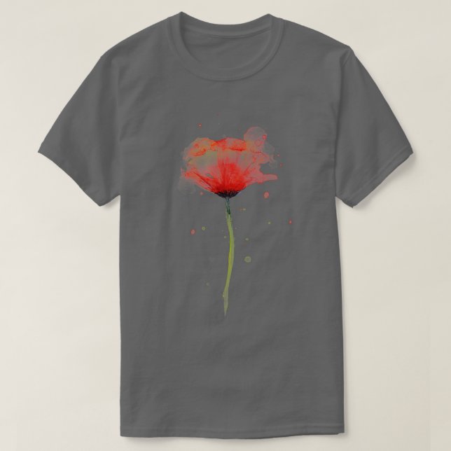T-shirt Aquarelle rouge de la fleur de pavot Abstrait pein (Design devant)