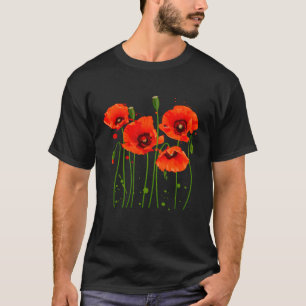 T-shirt Aquarelle Rouge Fleur de Pavot Plantes de jardinag