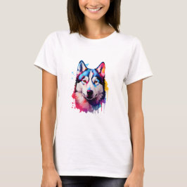 T-shirt Aquarelle Sibérienne Husky Art coloré
