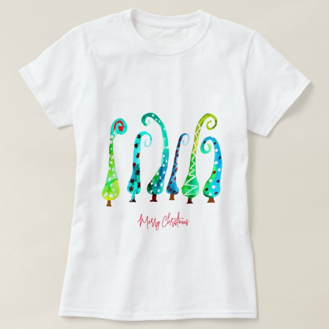 T-shirt Aquarelle simienne arbres de Noël (Design devant)
