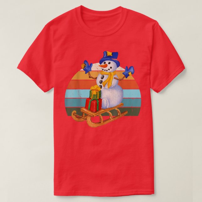 T-shirt Aquarelle Snowman Père Noël Feux d'arbre de Noël X (Design devant)