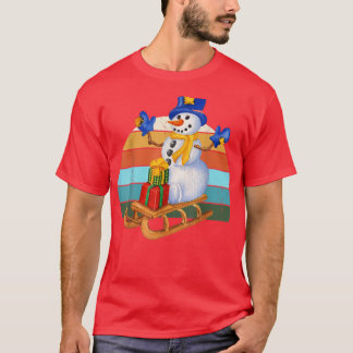 T-shirt Aquarelle Snowman Père Noël Feux d'arbre de Noël X