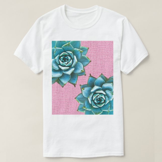 T-shirt Aquarelle Succulente sur rose pâle (Design devant)