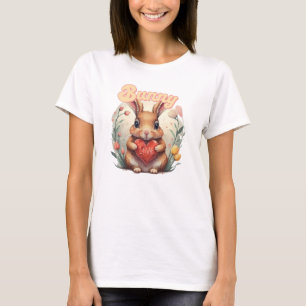 T-shirt Aquarelle super mignonne lapin au coeur rouge