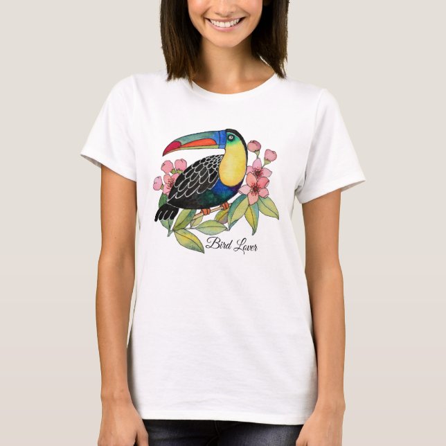 T-shirt Aquarelle Toucan Bird Avec Fleurs (Devant)