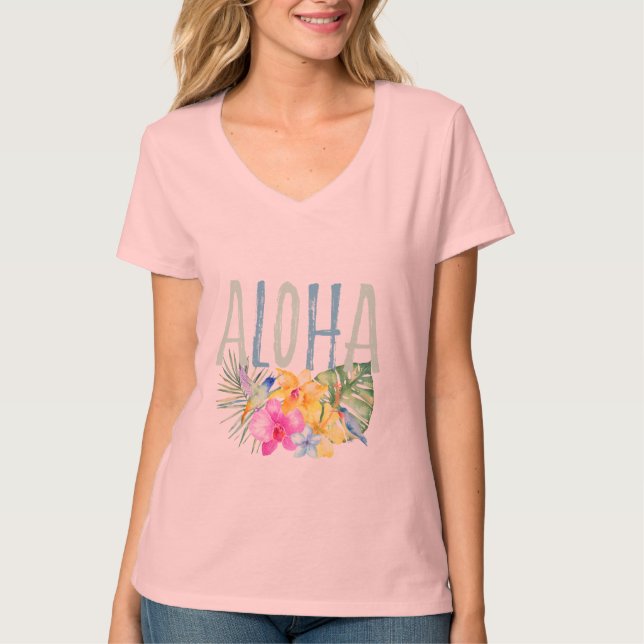 T-shirt Aquarelle tropicale florale Aloha (Devant)